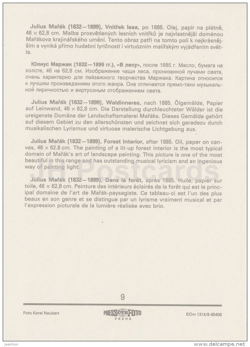 painting by Julius Marak - Forest interior , 1885 - Czech art - large format card - Czech - unused - JH Postcards