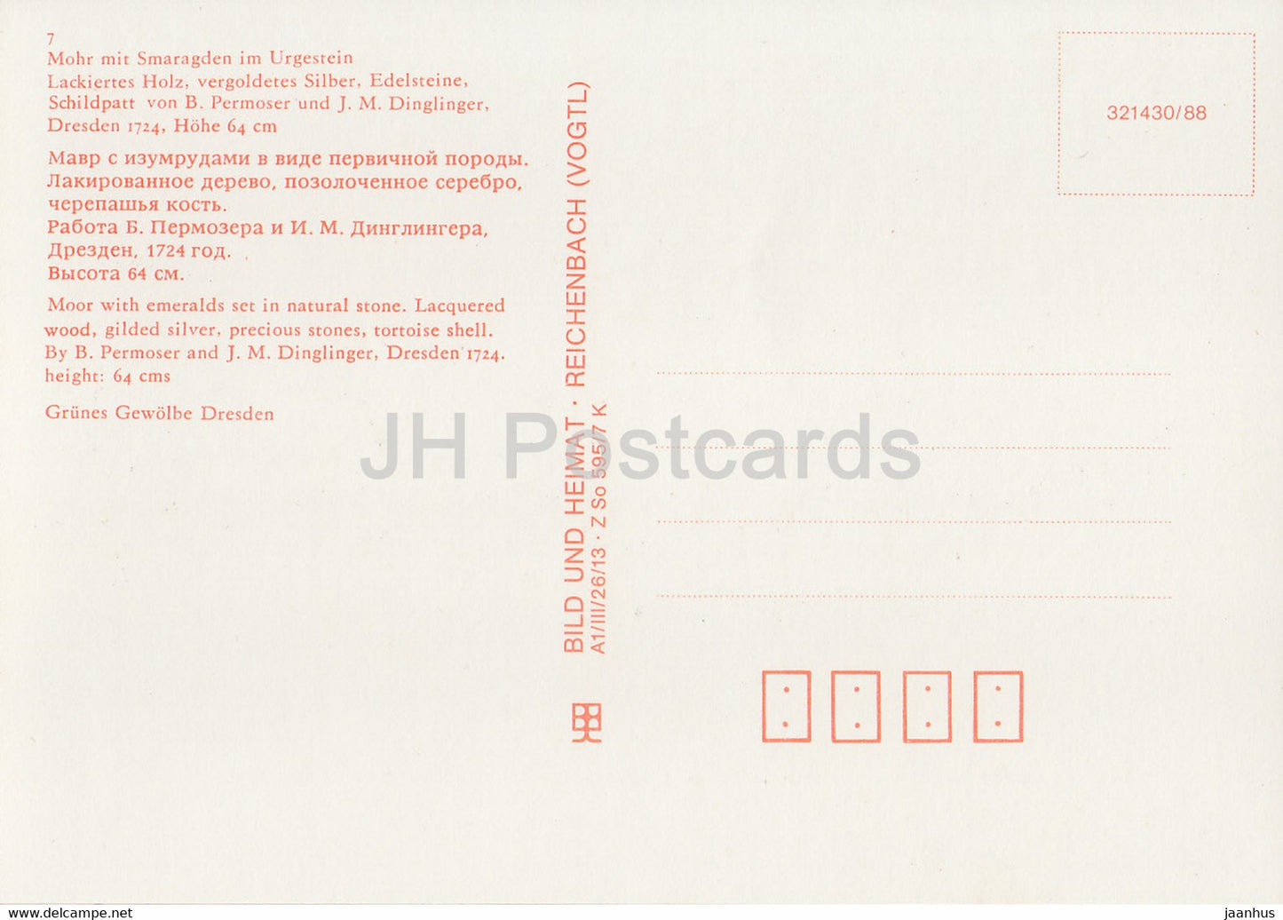 Mohr mit Smaragden im Urgestein - Moor with emeralds set in natural stone - Grunes Gewolbe - DDR Germany - unused