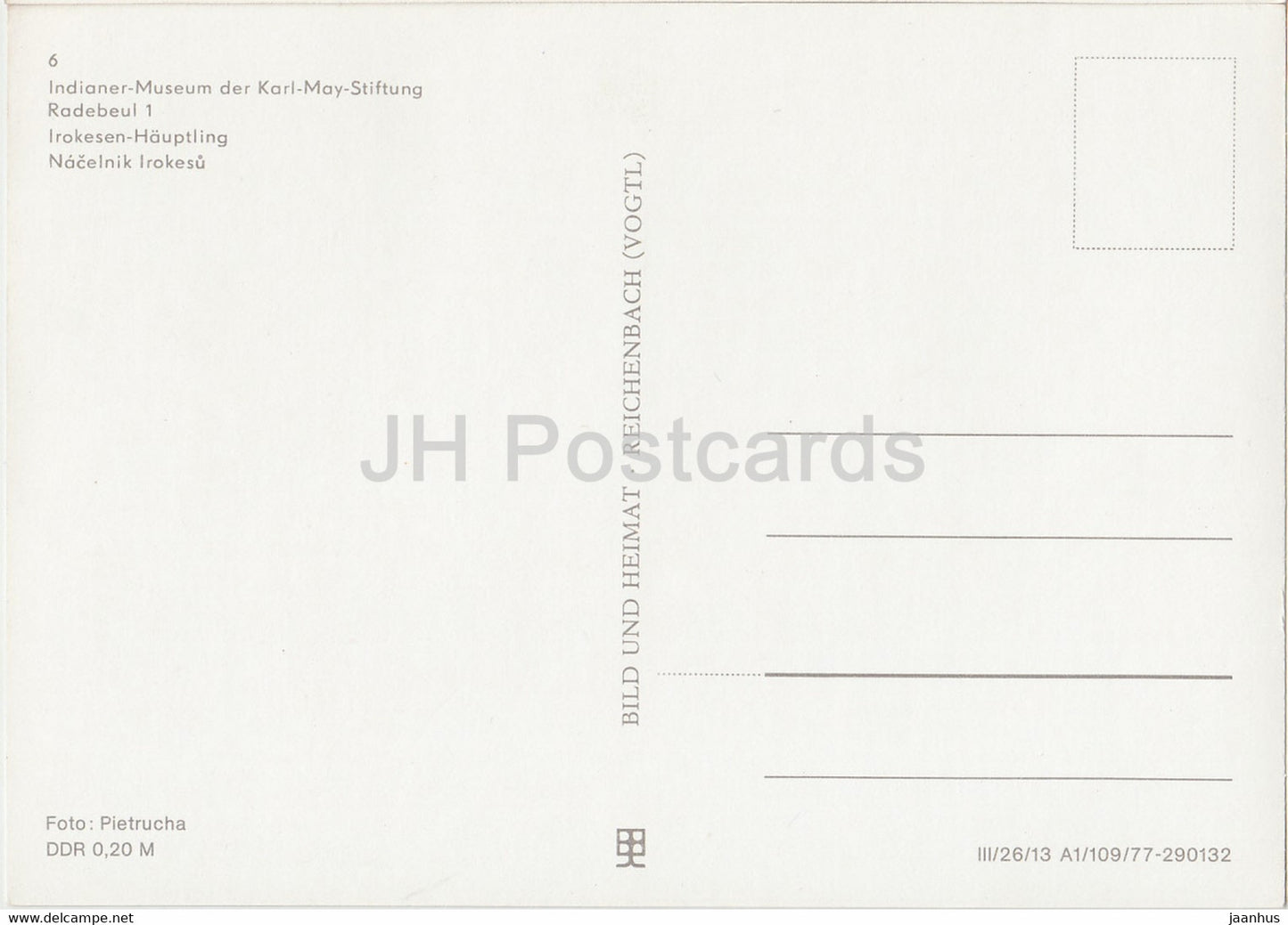 Irokesen Hauptling - Irokesenhäuptling - Indianer - Indianermuseum Radebeul - DDR Deutschland - unbenutzt