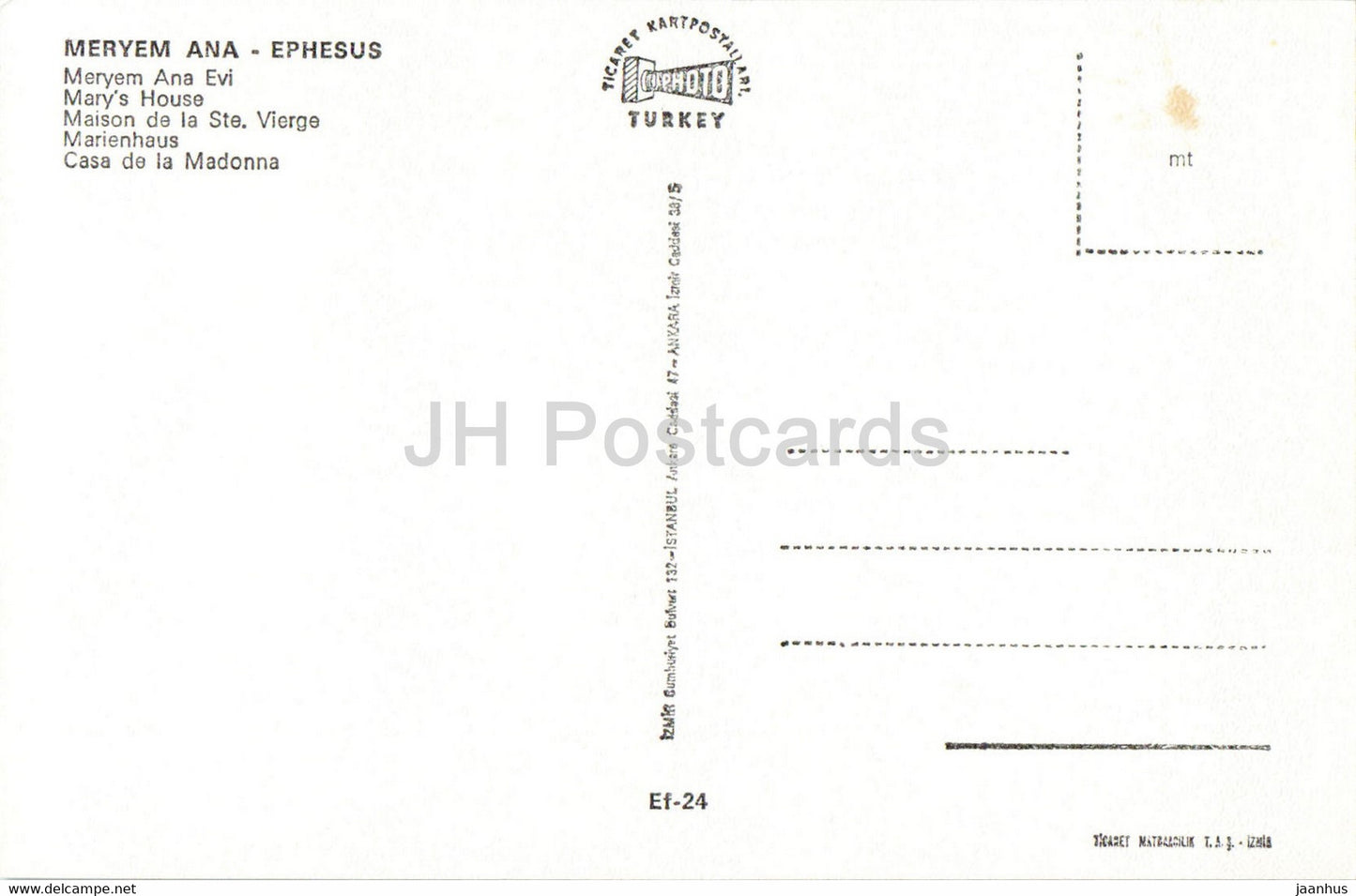 Ephèse - Maison de Marie - Photo - Turquie - inutilisée