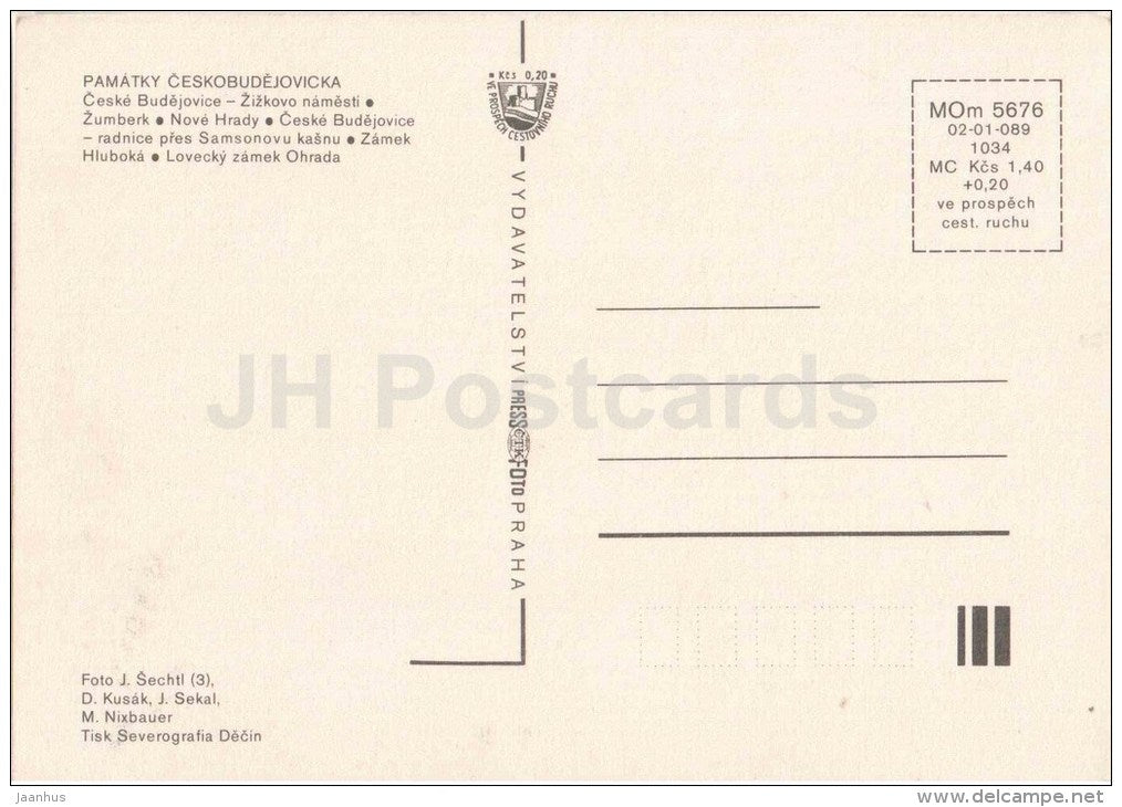 Ceske Budejovice - Zizkovo square - Zumberk - Nove Hrady - town hall - Hluboka castle - Czechoslovakia - Czech - unused - JH Postcards