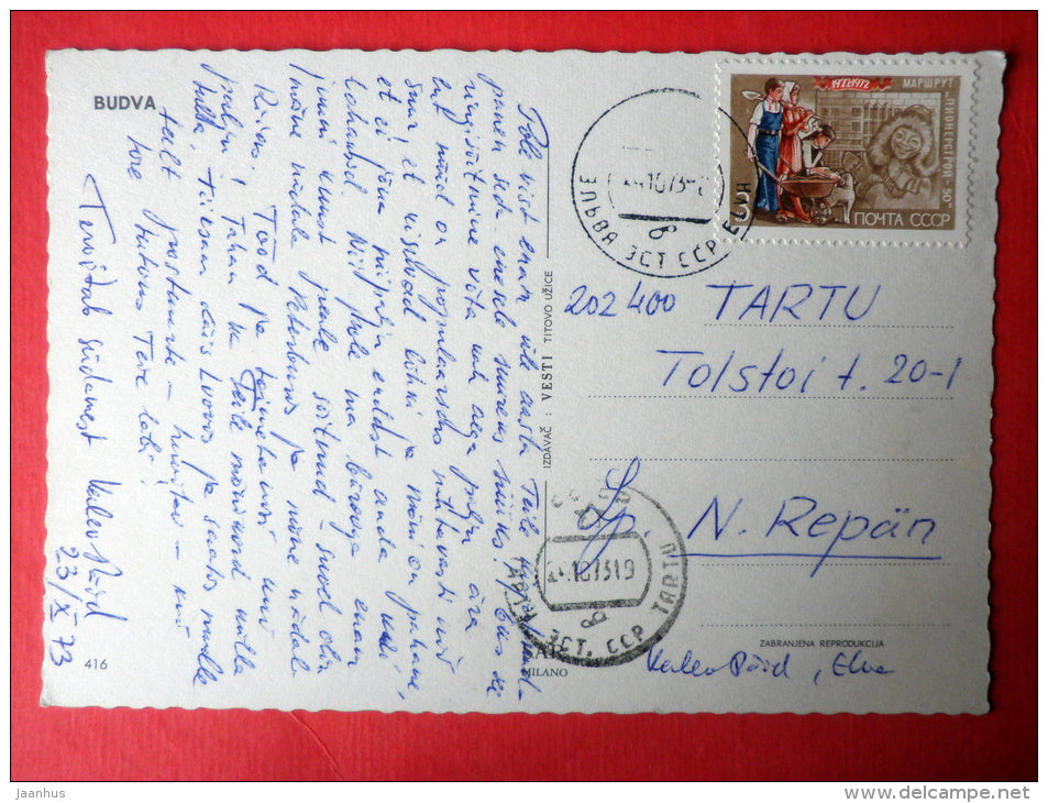 beach - Budva - Montenegro - Yugoslavia - circulated in 1973 in Estonia USSR - used - JH Postcards