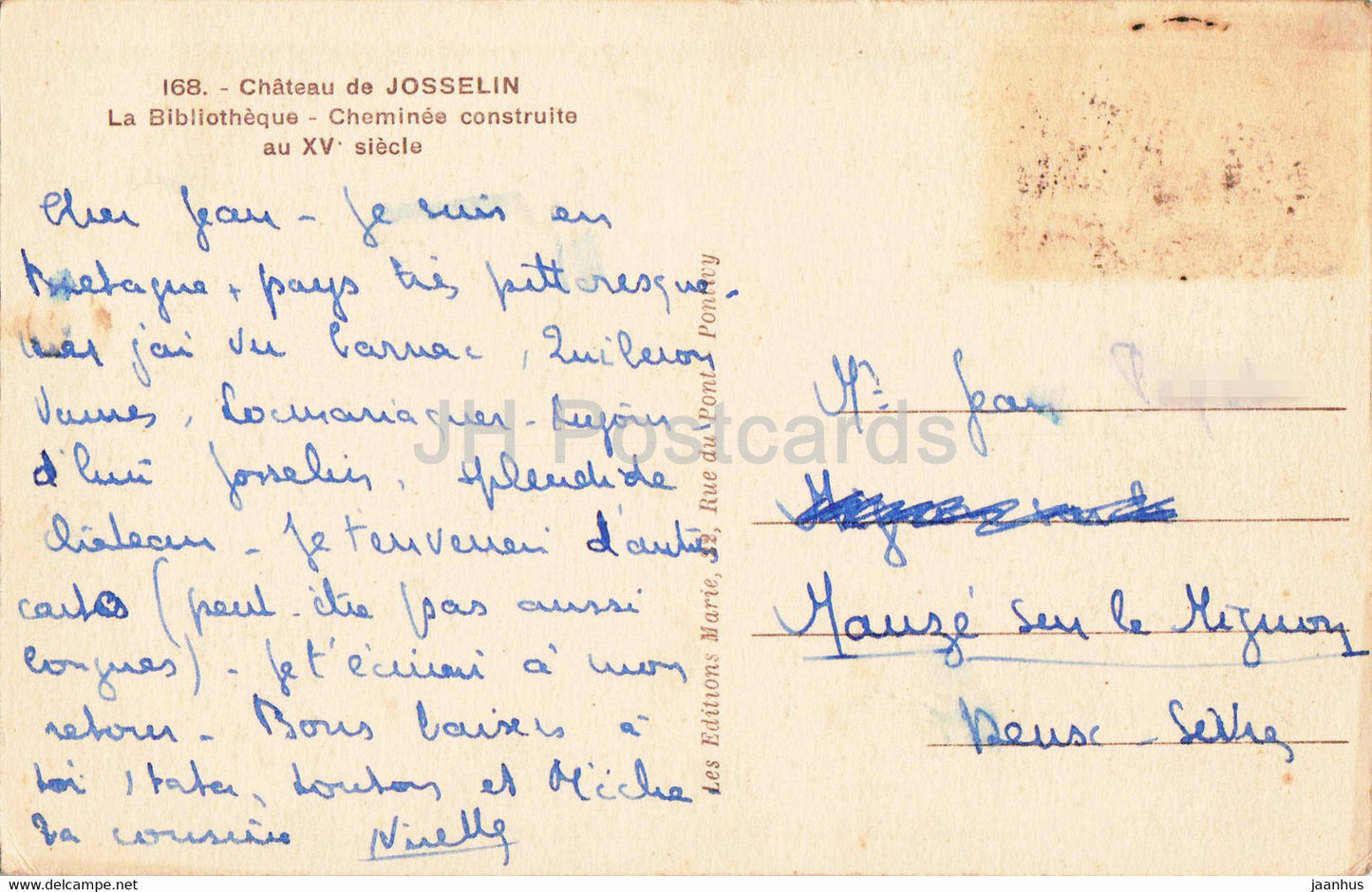 Chateau de Josselin - La Bibliotheque - Cheminee - castle - library - 168 - old postcard - France - used