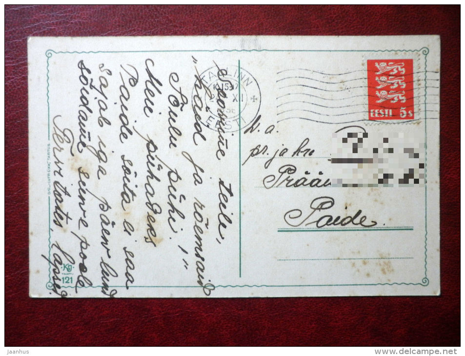 Christmas Greeting Card - deers - winter - KJ Tartu 121 - circulated in Estonia 1936 , Tallinn - Estonia - used - JH Postcards