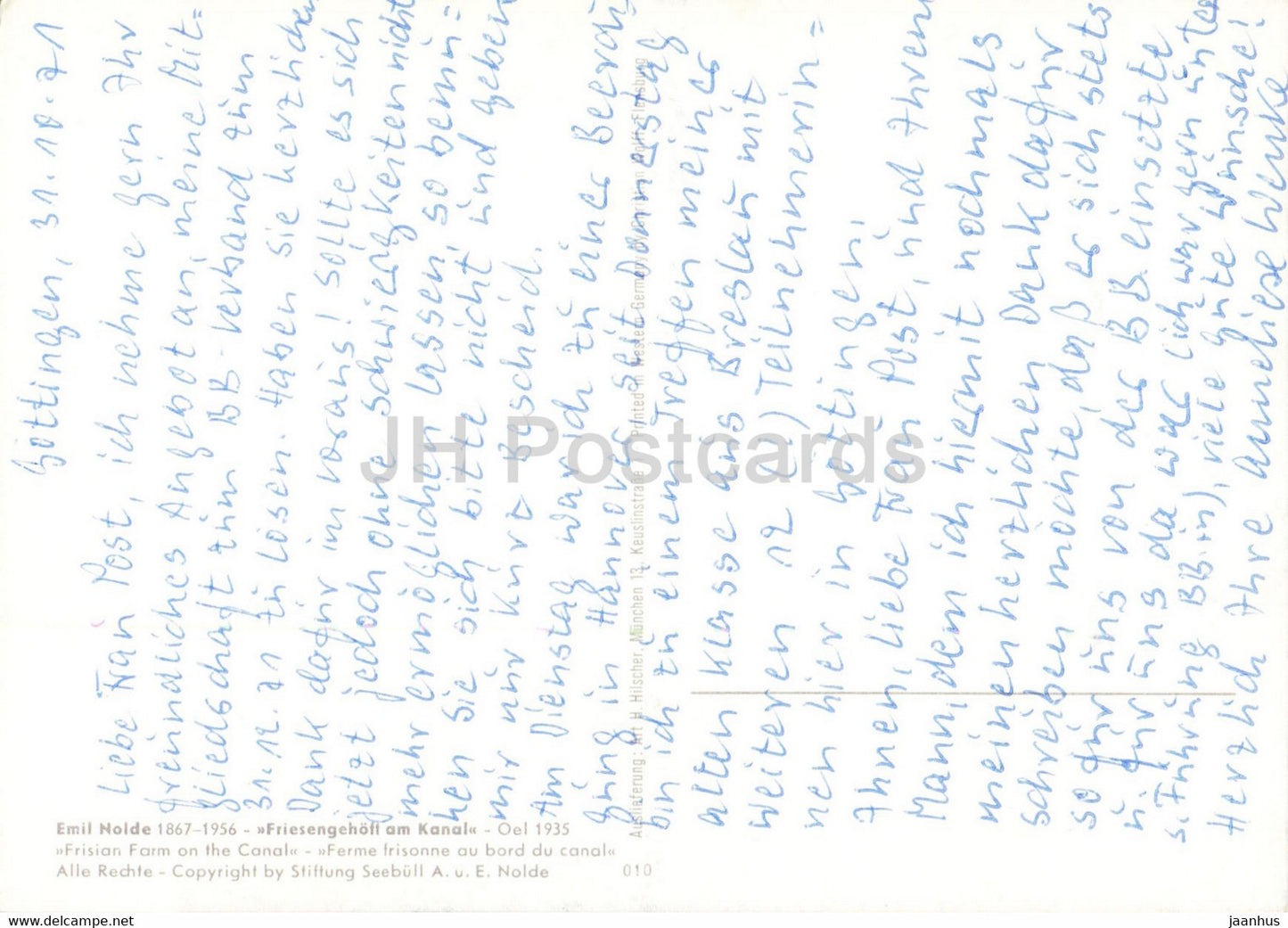 painting by Emil Nolde - Friesengehoft am Kanal - Frisian Farm on the Canal - German art - 1971 - Germany - used