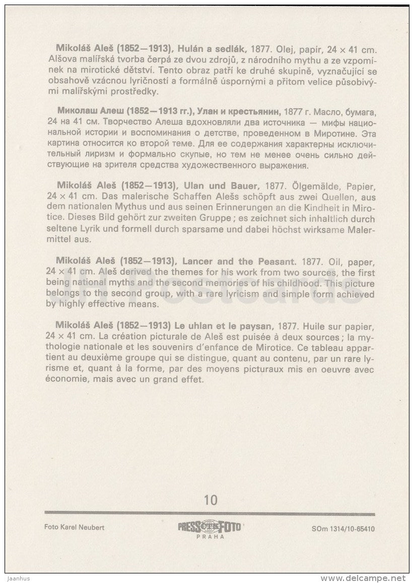 painting by Mikolas Ales - Lancer and the Peasant , 1877 - horse - Czech art - large format card - Czech - unused - JH Postcards