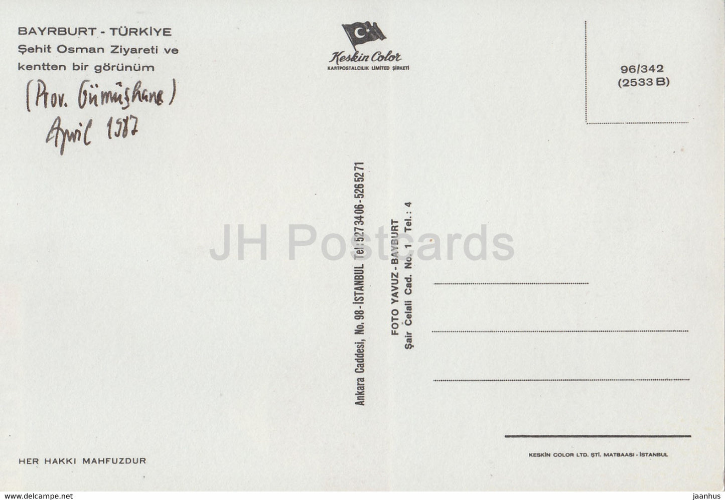 Bayburt - Sehit Osman - vue sur la ville - 1987 - Turquie - occasion