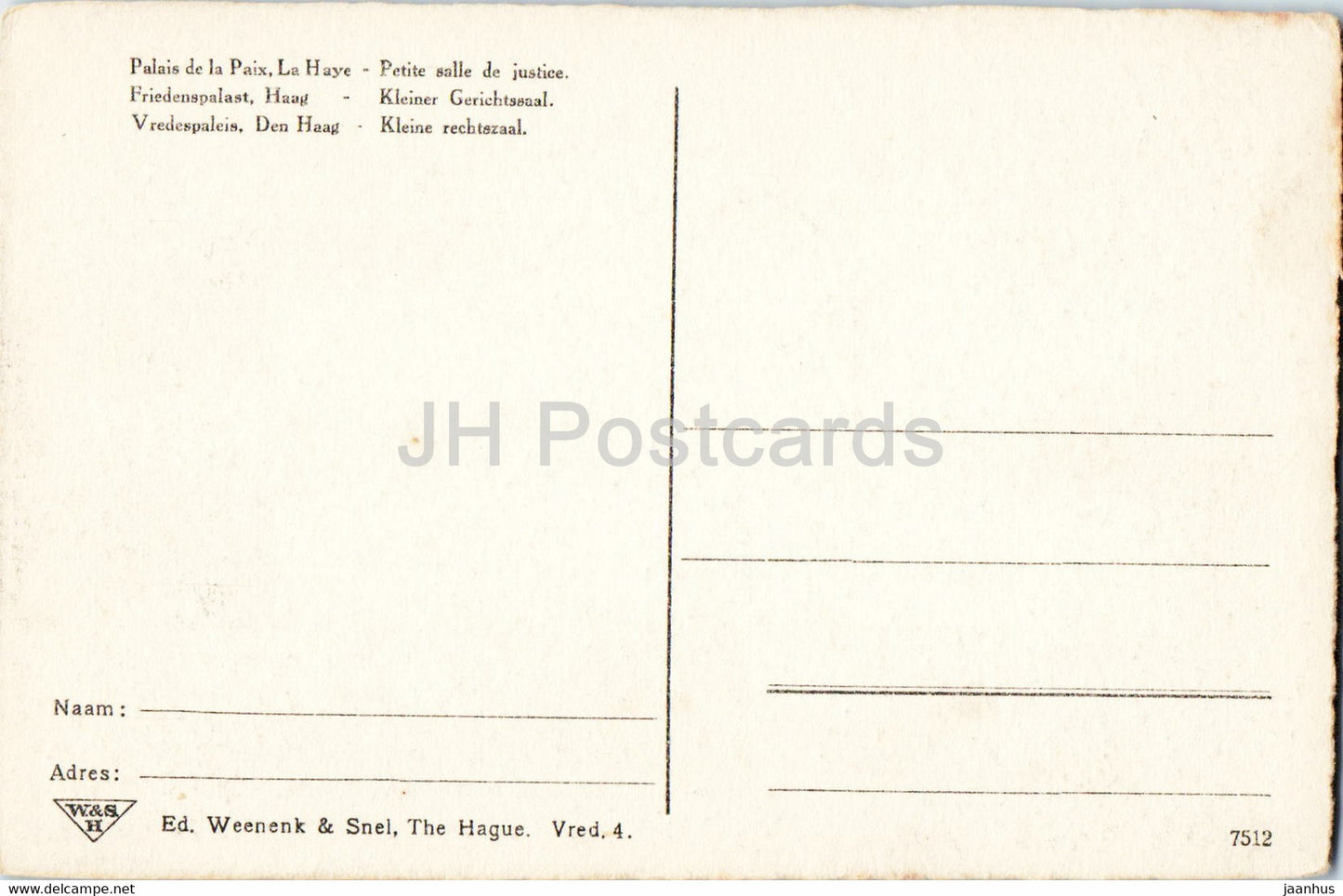 Friedenspalast - Den Haag - Haag - Kleiner Justizsaal - alte Postkarte - Niederlande - unbenutzt