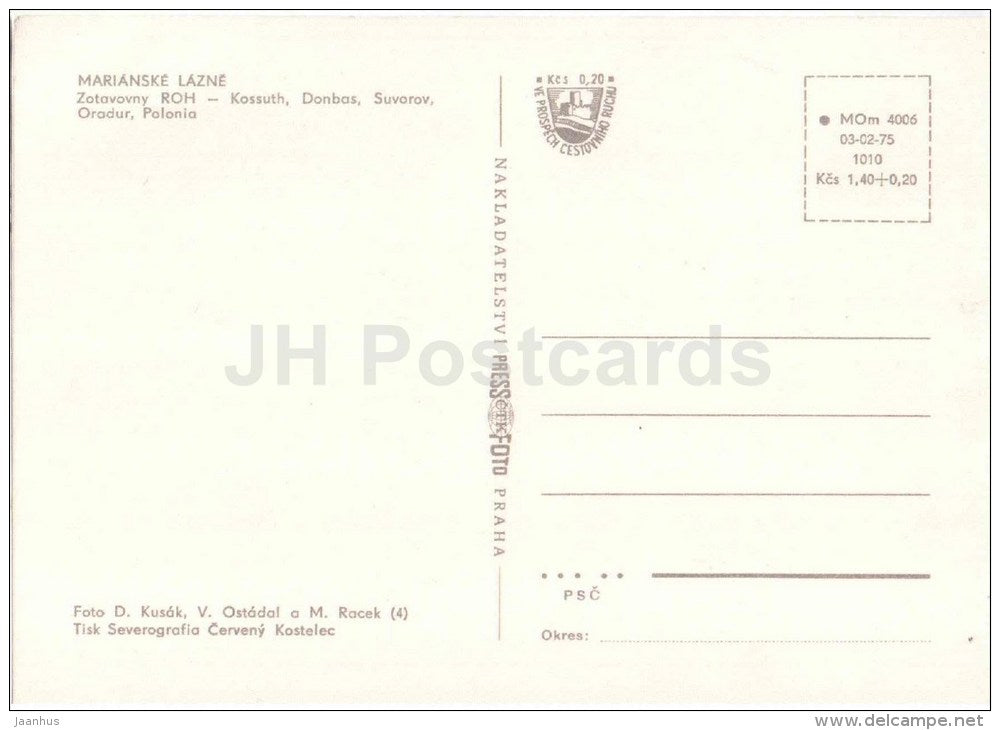 Marienbad - Marianske Lazne - ROH - Kossuth - Donbas - Suvorov - Oradur - Polonia spa - Czechoslovakia - Czech - unused - JH Postcards