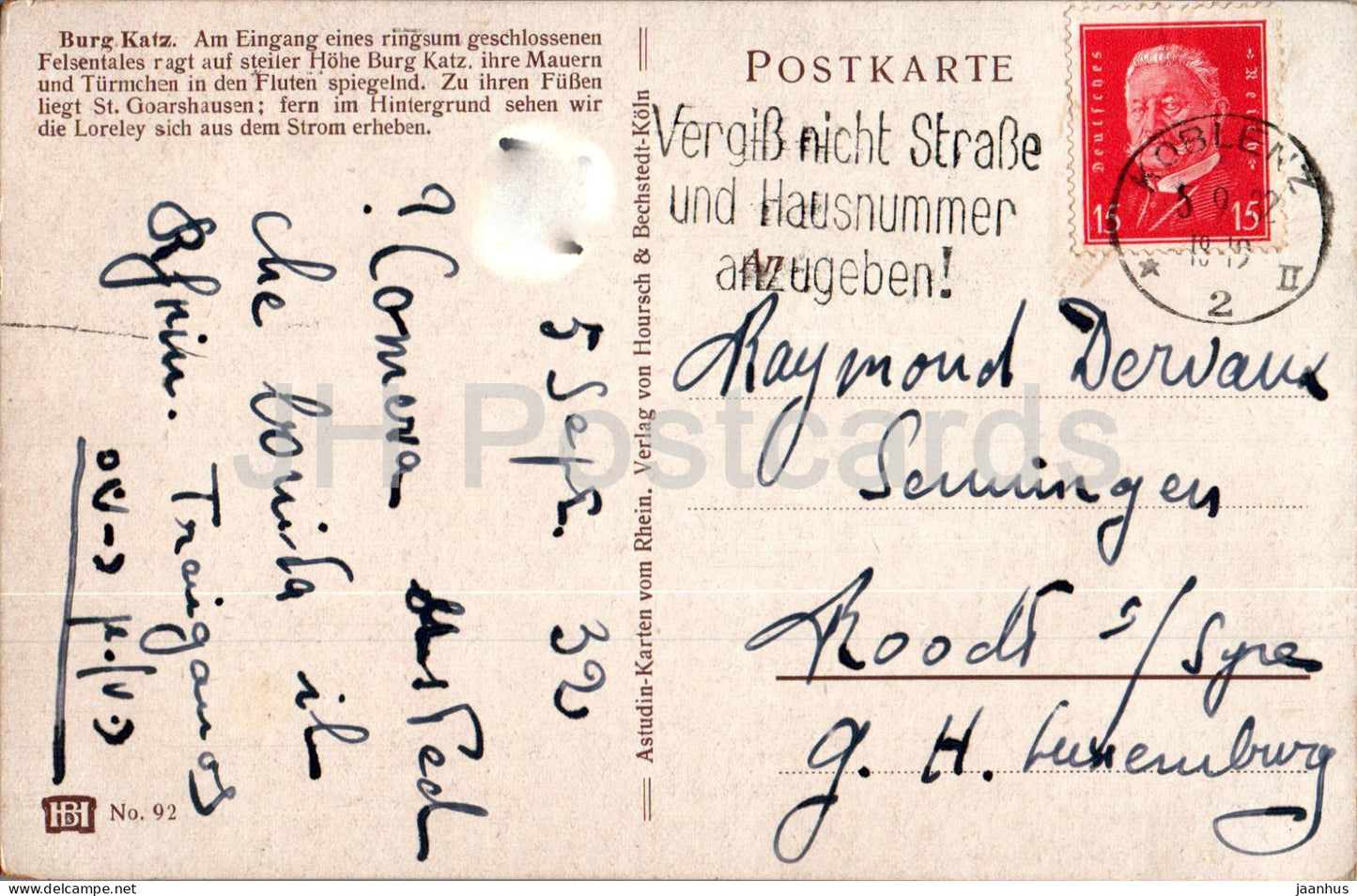 Burg Katz - Burg - 92 - Illustration - alte Postkarte - 1932 - Deutschland - gebraucht