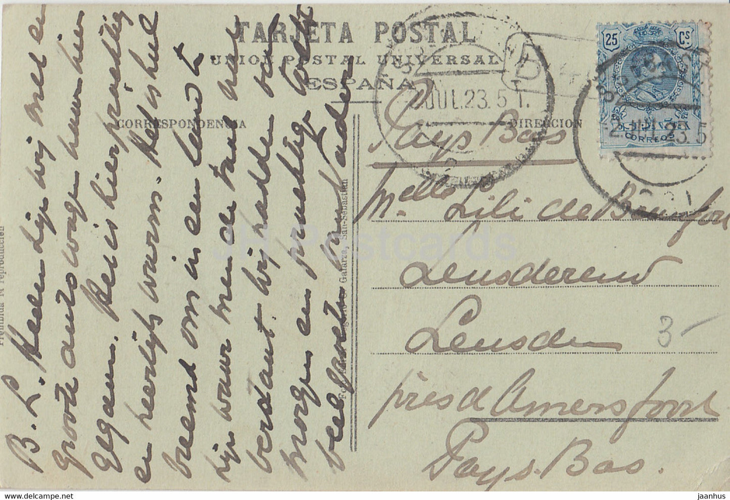 San Sebastian - Paseo del Castillo - fishing - 351 - old postcard - 1923 - Spain - used