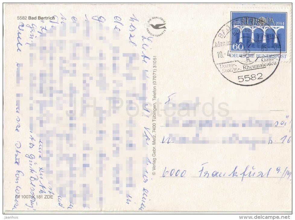 Bad Bertrich - Hohenzollernturm - Bismarckturm - 5582 - Germany - 1985 gelaufen - JH Postcards