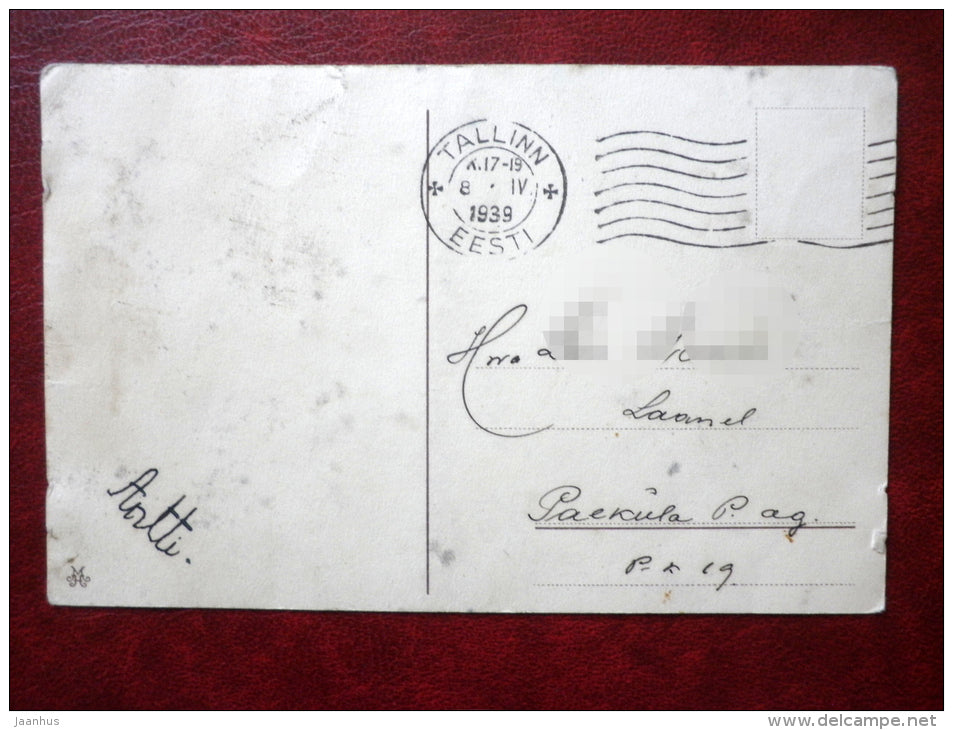 Easter Greeting Card - chicken - egg - grasshopper - MH - circulated in 1939 - Estonia - used - JH Postcards