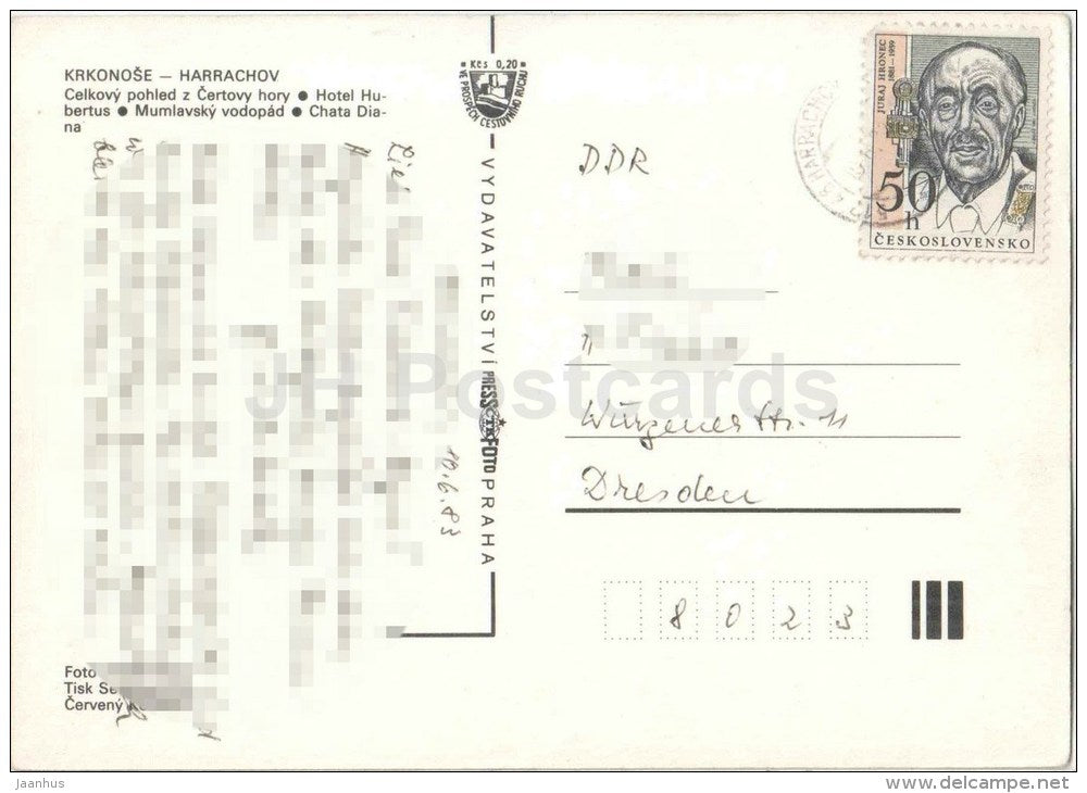 Harrachov - Krkonose - Certova hora - hotel Hubertus - Mumlavska waterfall - Diana - Czechoslovakia - Czech - used 1983 - JH Postcards