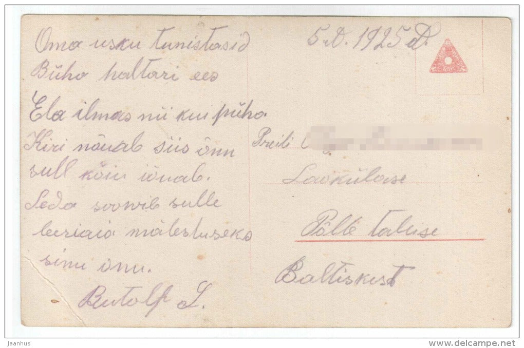 Young woman and minister - flowers - 3993/1 - old postcard - circulated in Estonia 1925 - used - JH Postcards