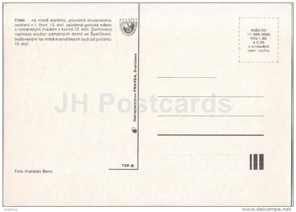 Cheb - Spalicek - bridge - old town - Czechoslovakia - Czech - unused - JH Postcards