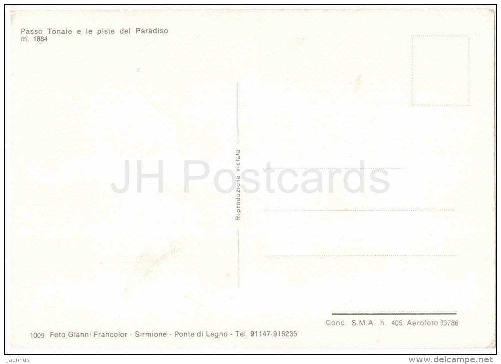 Passo del Tonale e le piste del Paradiso - ski slopes - 1009 - Italia - Italy - unused - JH Postcards