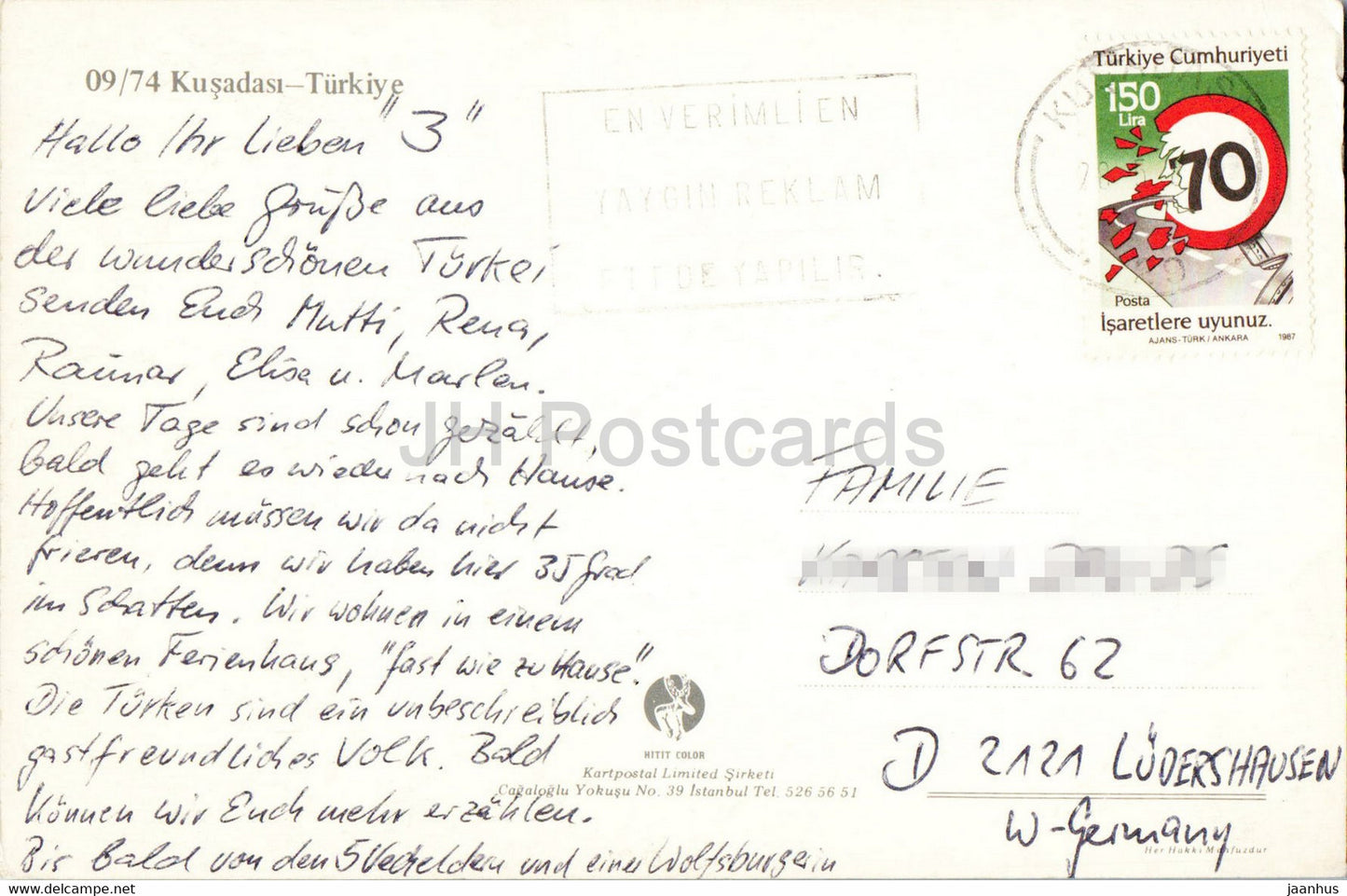 Kusadasi - boat - 09/74 - Kartpostal - Turkey - used