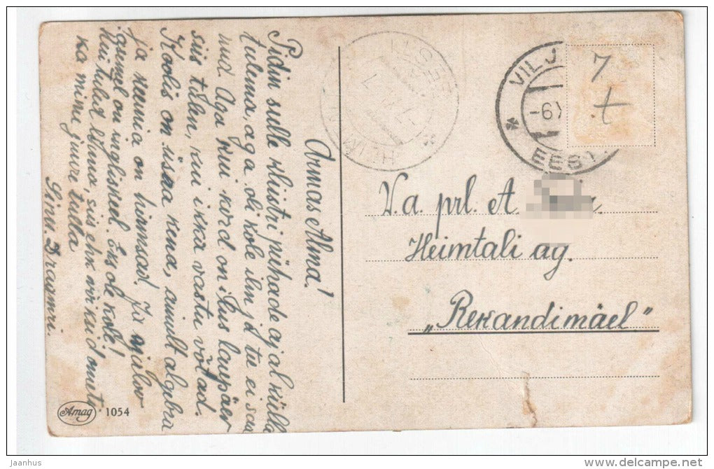 illustration by Fiebiger - park , road - Amag 1054 - old postcard - circulated in Estonia - used - JH Postcards