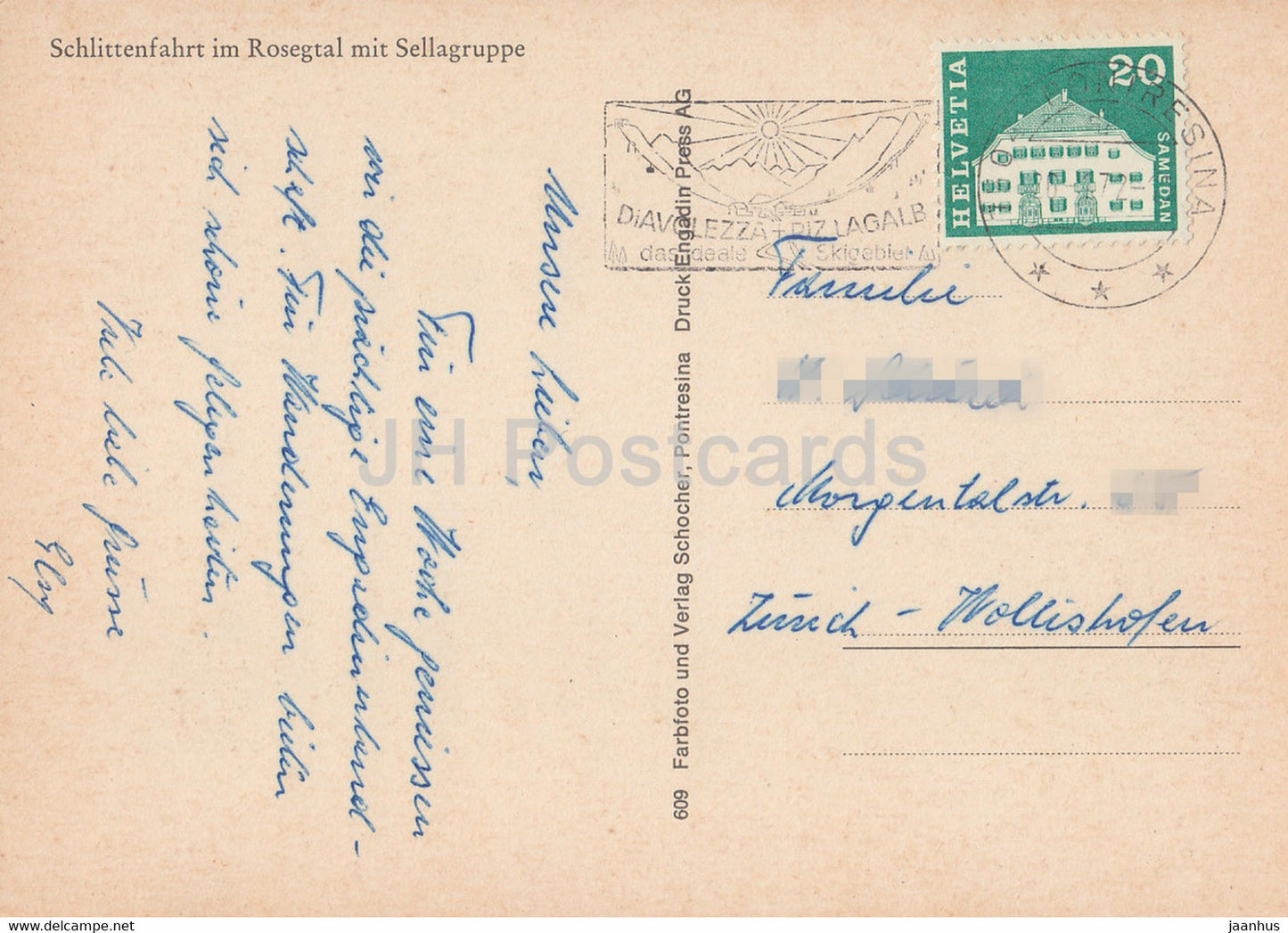 Schlittenfahrt im Rosegtal mit Sellagruppe - horse sledge - 1972 - Switzerland - used