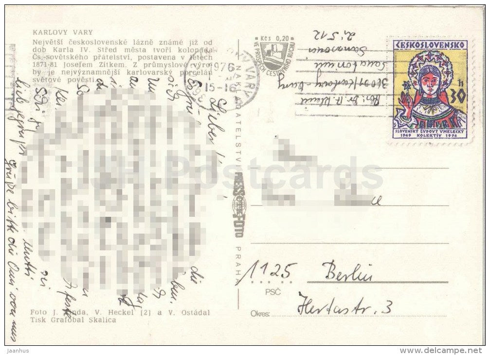 Karlovy Vary - Karlsbad - spa - market colonnade - Czechoslovakia - Czech - used 1976 - JH Postcards