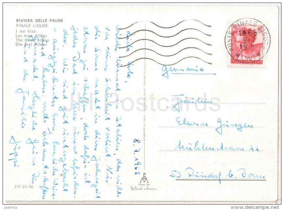 I Tre Viali - the Three Alleys - beach Finale Ligure - Riviera Delle Palme - Liguria - FP 23-30 - Italia - Italy - used - JH Postcards