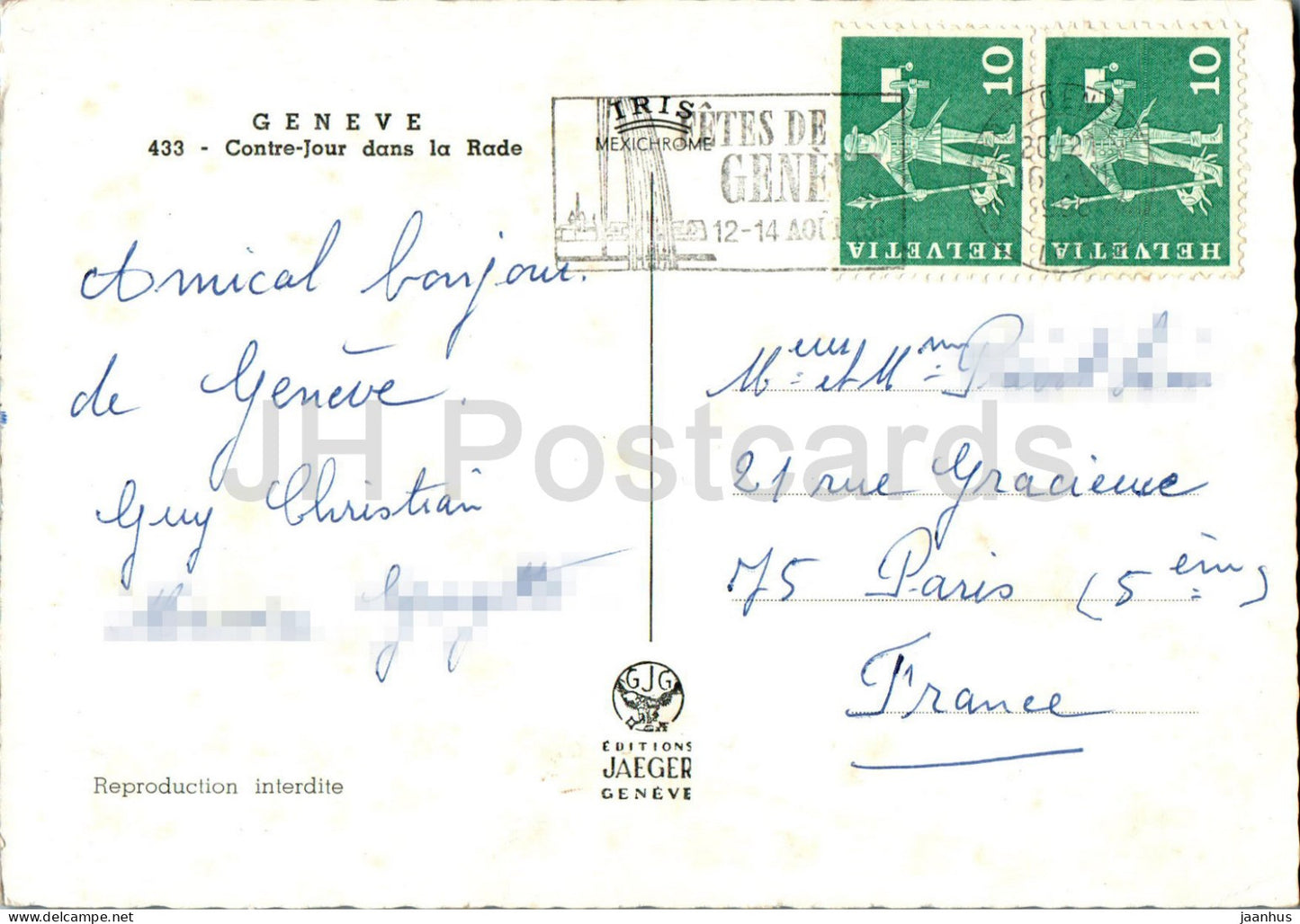 Geneve - Genève - Contre Jour dans la Rade - voilier - 433 - 1968 - Suisse - d'occasion