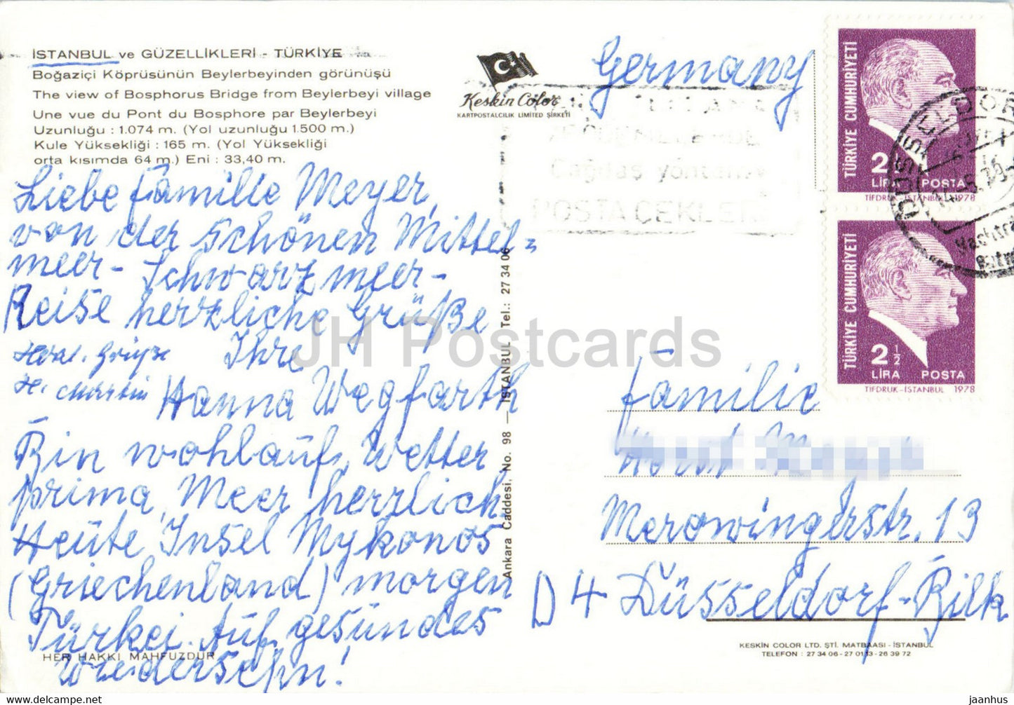 Istanbul - The view of Bosphorus Bridge from Beylerbeyi village - Keskin - 1979 - Turkey - used