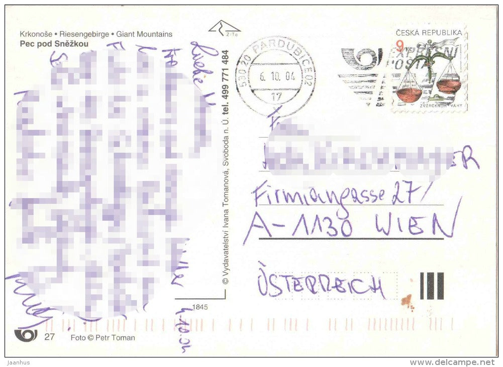 Krkonose - Giant Mountains - valley view - Pec Pod Snezkou - Czech - used 2004 - JH Postcards
