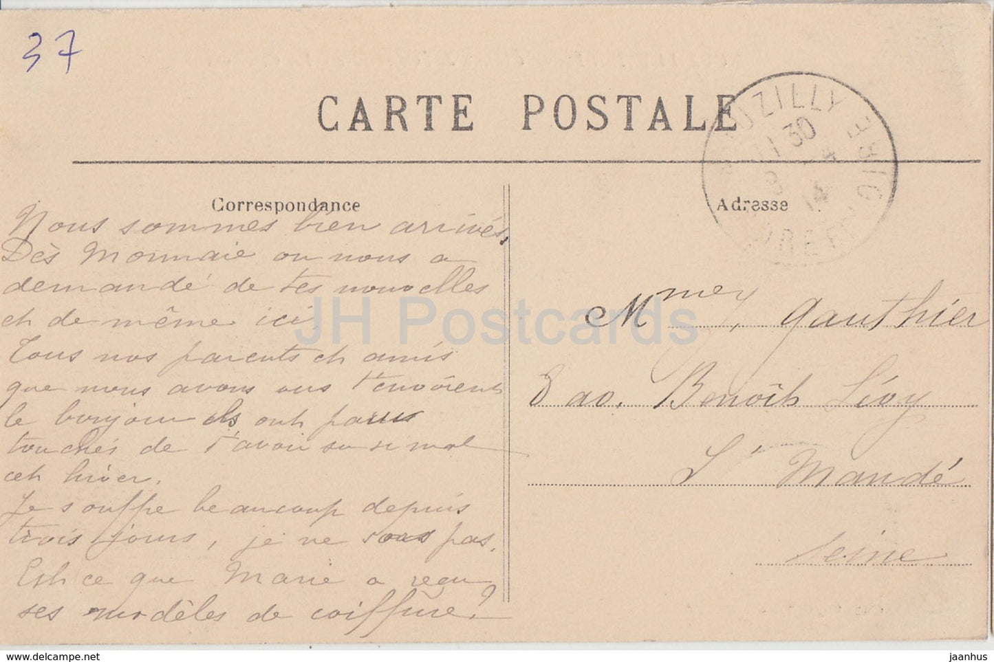 Nouzilly - Chateau de l'Orfraisiere - Les Communs - castle - 2 - old postcard - 1914 - France - used