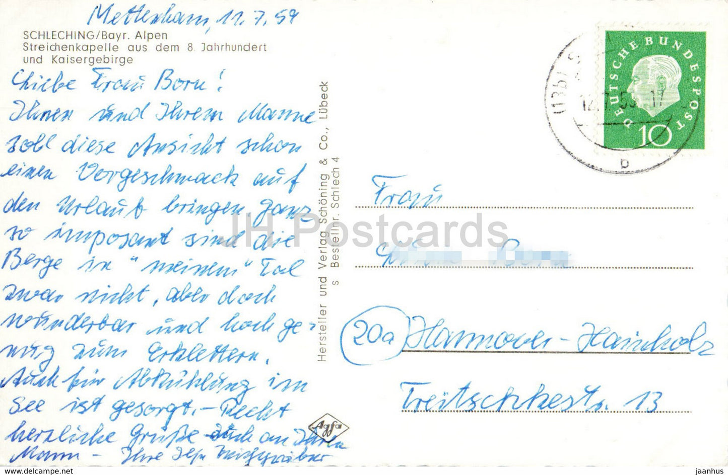 Schleching - Streichenkapelle aus dem 8 Jahrhundert und Kaisergebirge - old postcard - 1959 - Germany - used