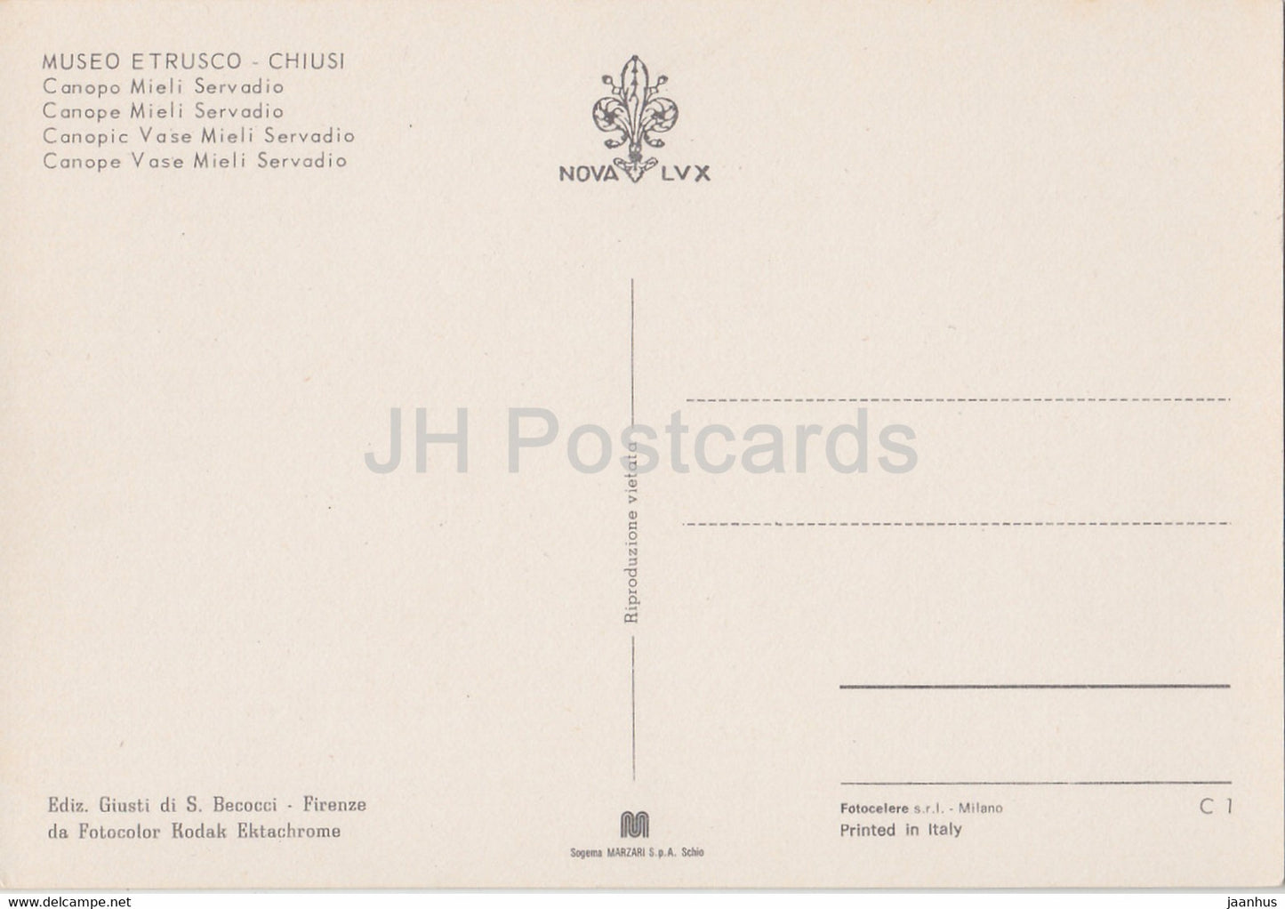 Museo Etrusco - Chiusi - Kanopenvase Mieli Servadio - Etruskisches Museum - antike Kunst - Italien - Italia - unbenutzt