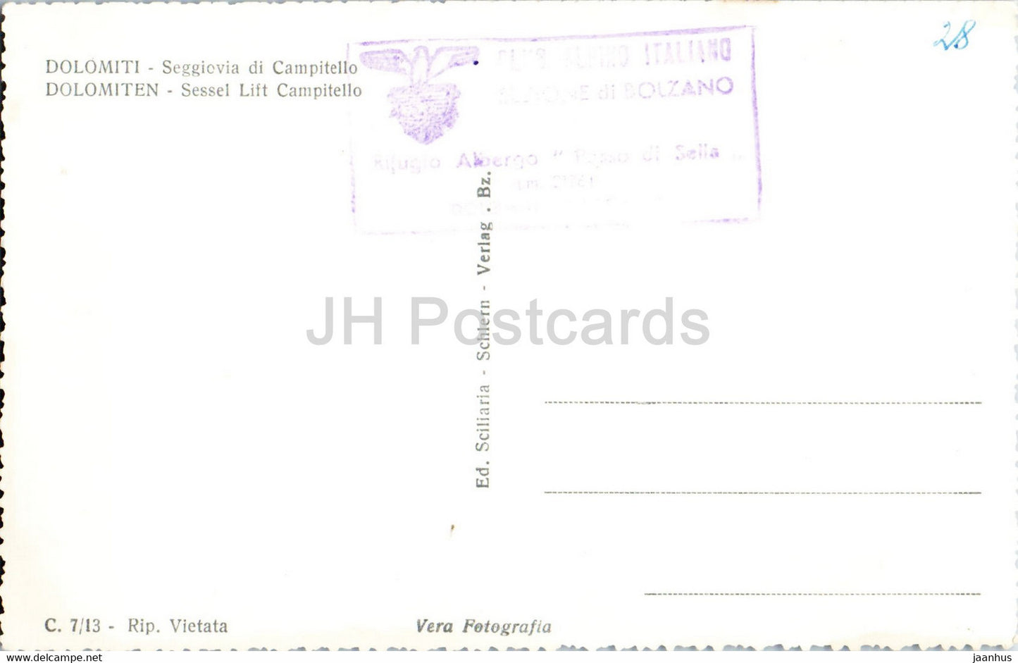 Dolomiti - Seggiovia di Campitello - skilift - 1 - old postcard - Italy - unused