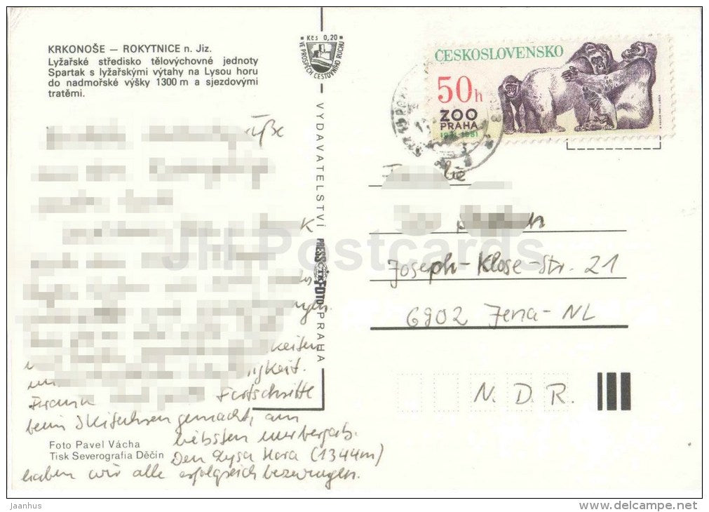 Rokytnice nad Jizerou - ski resort - Czechoslovakia - Czech - used 1981 - JH Postcards