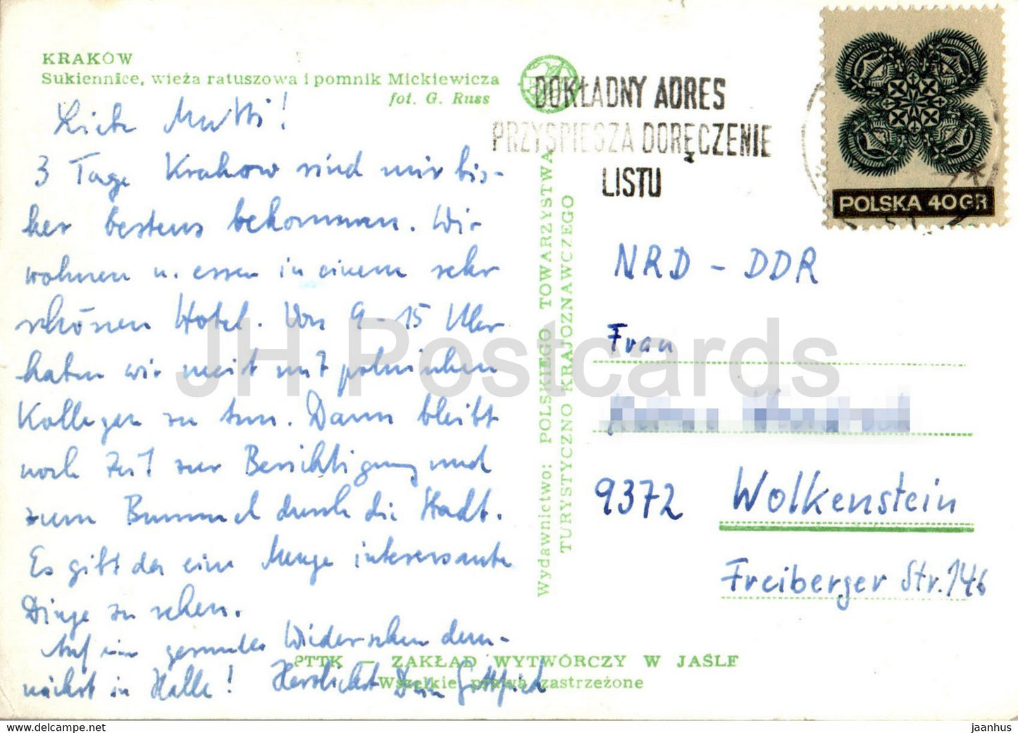 Krakow - Sukiennice wieza ratuszowa i pomnik Mickiewicza - Sukiennice town hall tower and monument - Poland - used