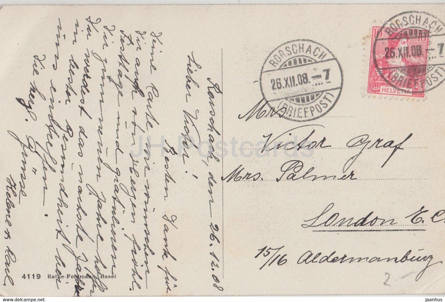 New Year Greeting Card - Viel Gluck und Segen zum Neuen Jahre - 4119 - old postcard - 1908 - Switzerland - used