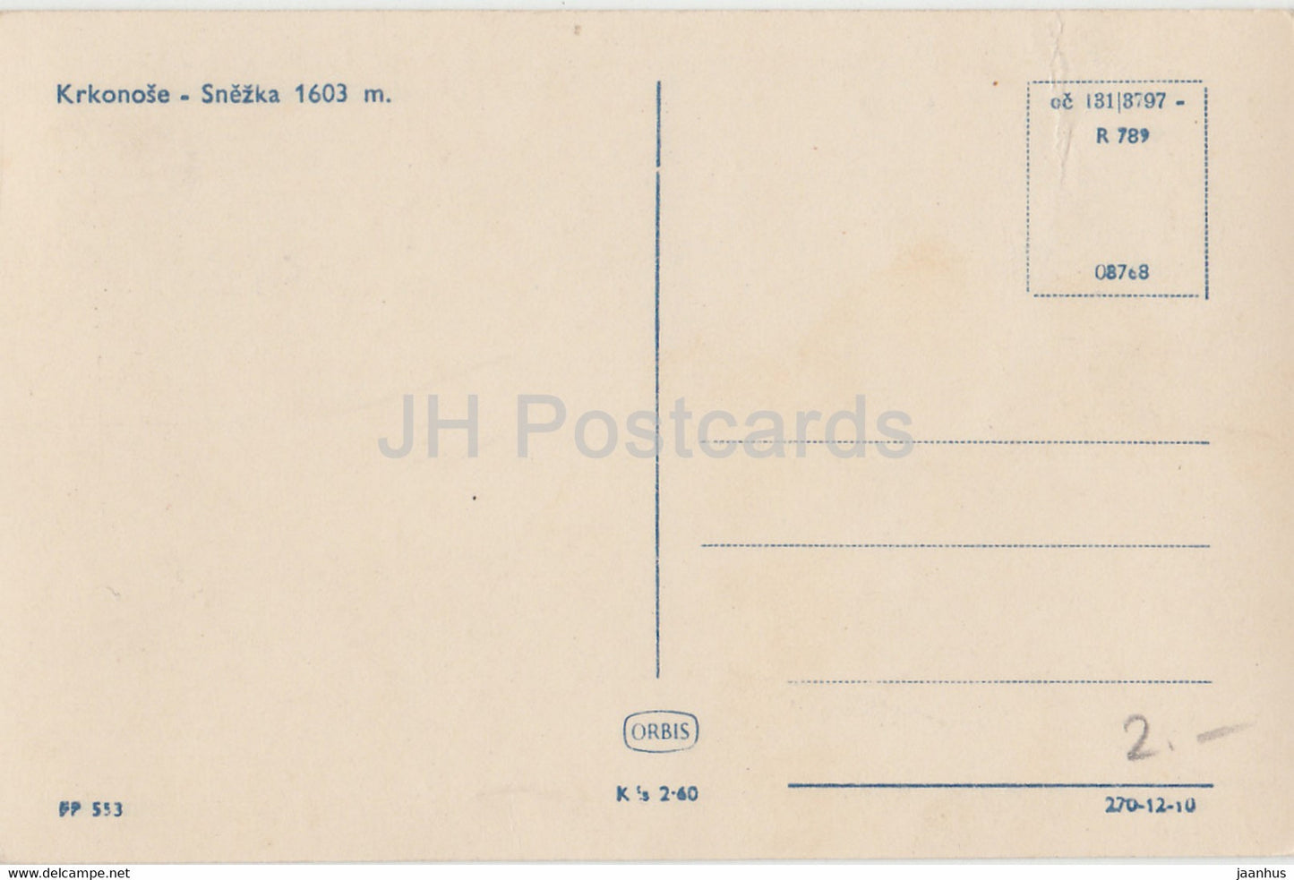 Riesengebirge - Schneekoppe - 1603 m - alte Postkarte - Tschechoslowakei - Tschechische Republik - unbenutzt