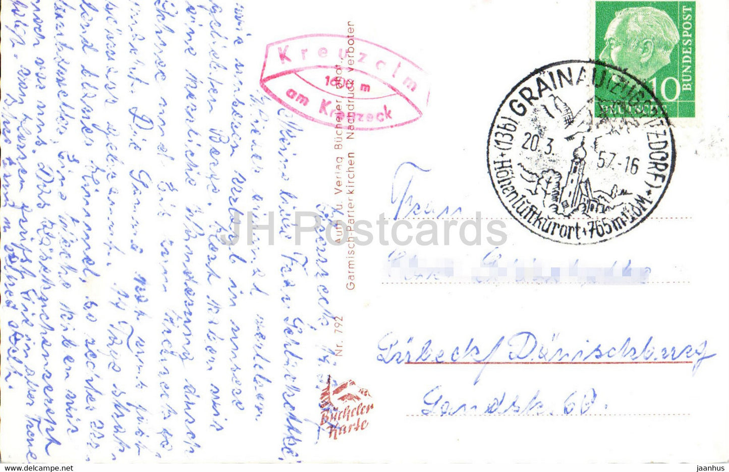 Kreuzalm mit Alpspitze - old postcard - 1957 - Germany - used