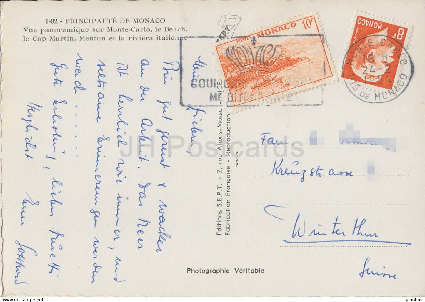 Vue panoramique sur Monte Carlo - Le Beach - Le Cap Martin - Menton - alte Postkarte - 1954 - Monaco - gebraucht