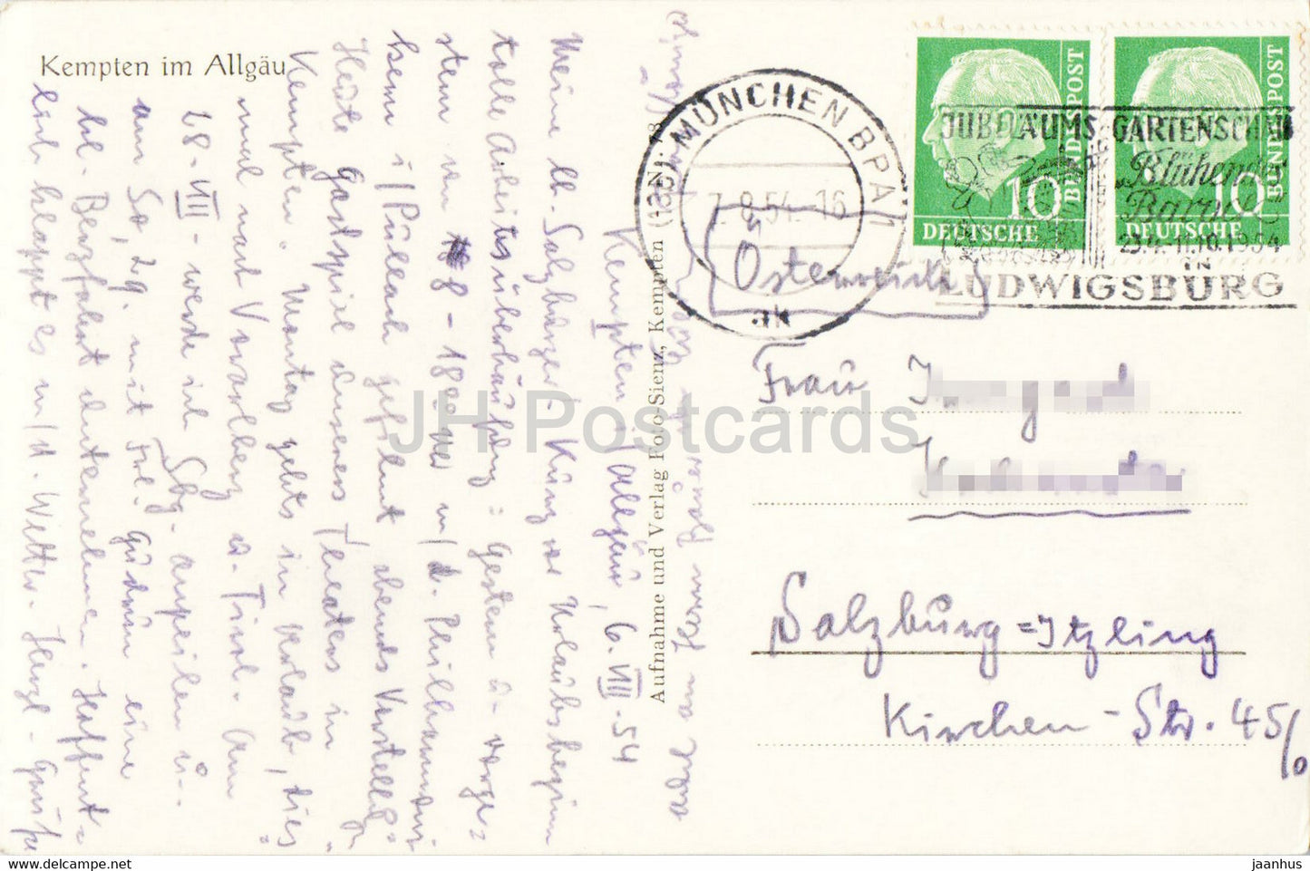 Kempten im Allgau - old postcard - 1954 - Germany - used