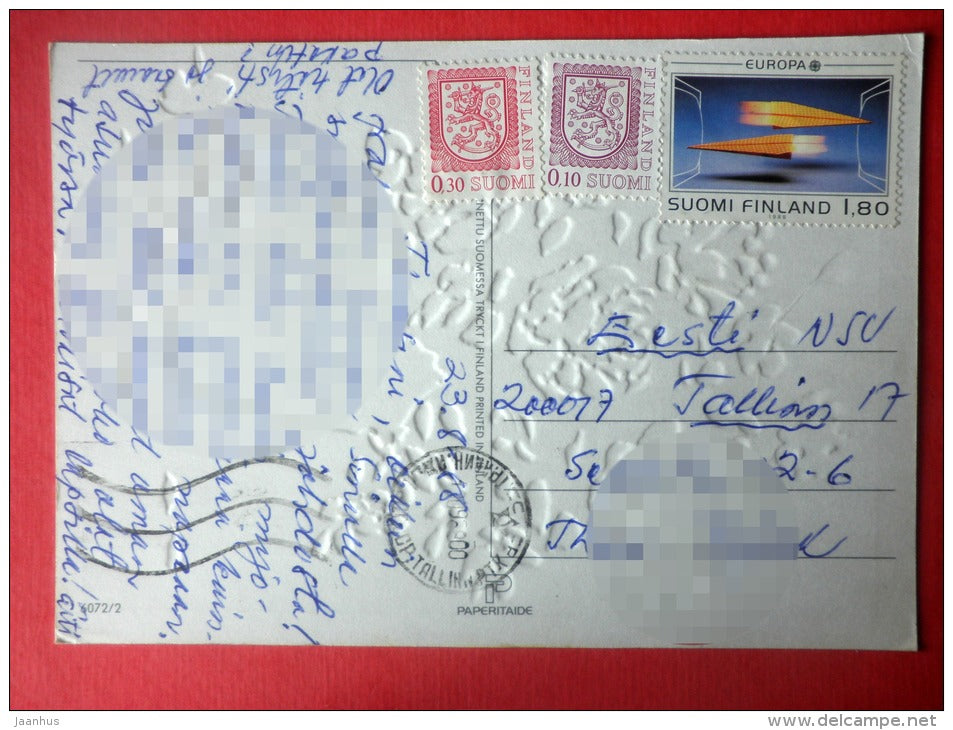 Greeting Card - Vase - flowers - peony - EUROPA CEPT - 6072/2 - Finland - sent from Finland to USSR Estonia 1988 - JH Postcards