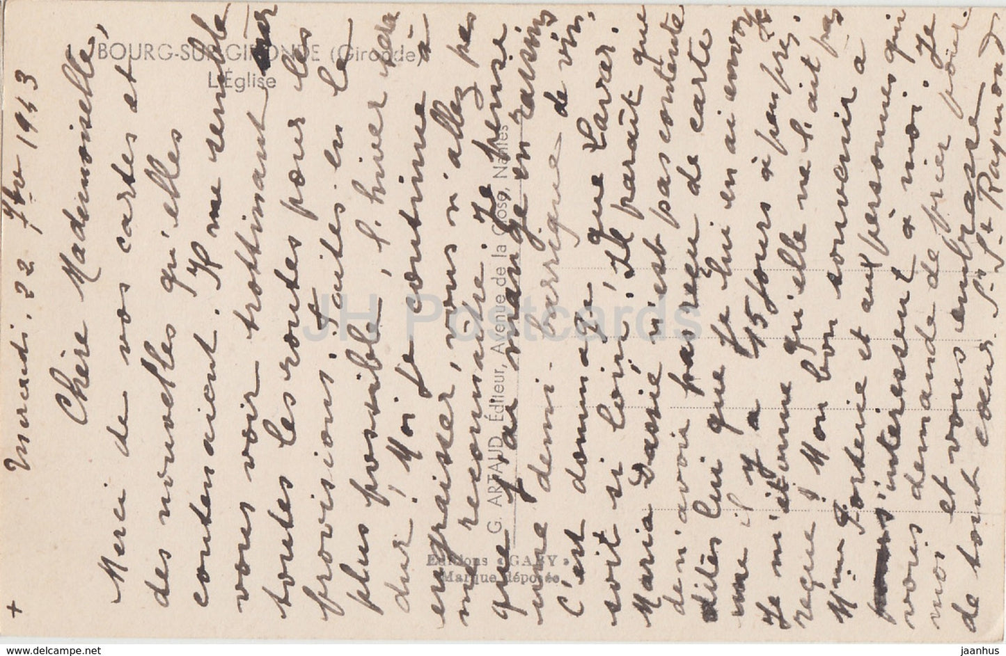 Bourg Sur Gironde - L'Eglise - Kirche - alte Postkarte - 1943 - Frankreich - gebraucht