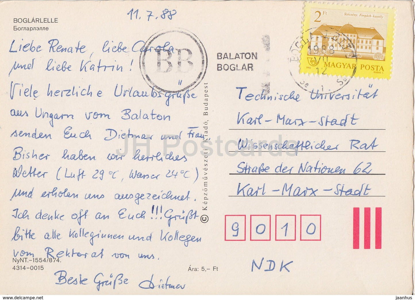 Boglarlelle - bateau à voile - église - rue - multiview - 1988 - Hongrie - occasion