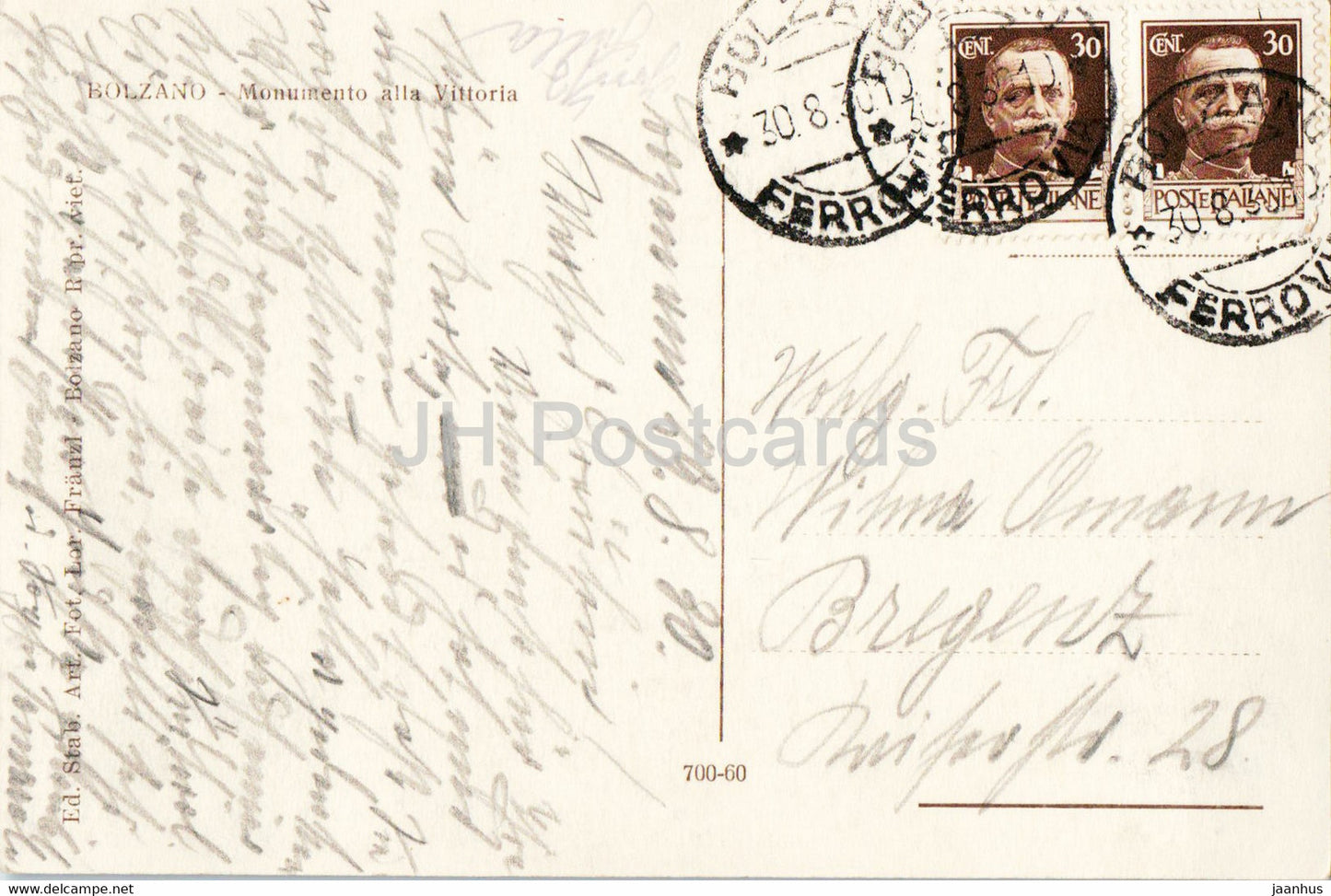 Bolzano - Monumento alla Vittoria - monument - 700-60 - old postcard - 1930 - Italy - used
