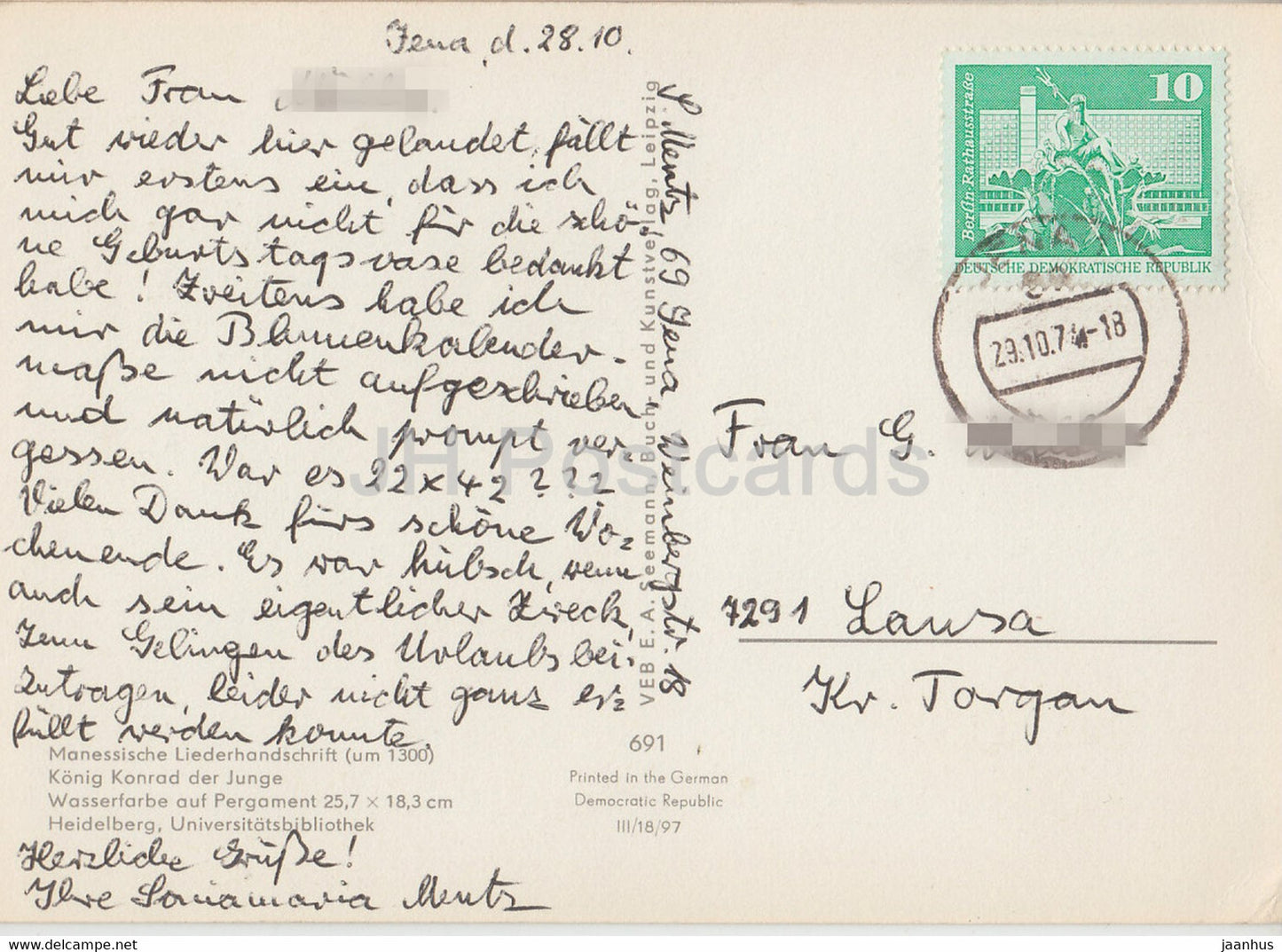 Manessische Liederhandschrift - Konig Konrad der Junge - 763 - livre - illustration - 1975 - Allemagne DDR - utilisé