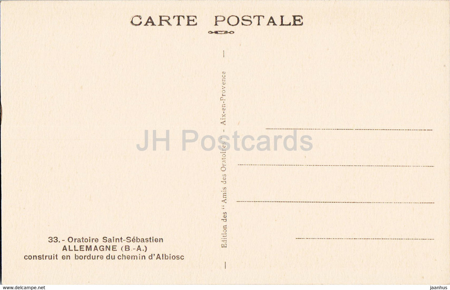 Oratoire San Sebastian - Allemagne - construit en bordure du chemin d'Albiosc - 33 - alte Postkarte - Frankreich - unbenutzt