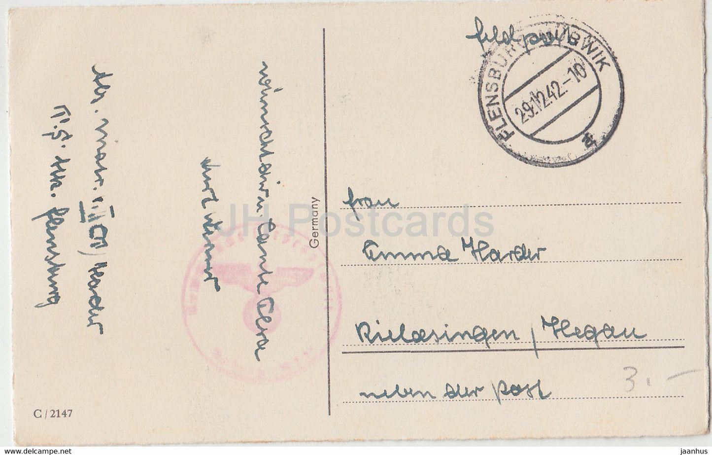Carte de vœux du Nouvel An - Ein Frohes Neues Jahr - tasses - fer à cheval - Feldpost 2147 - carte postale ancienne - 1942 - Allemagne - utilisé