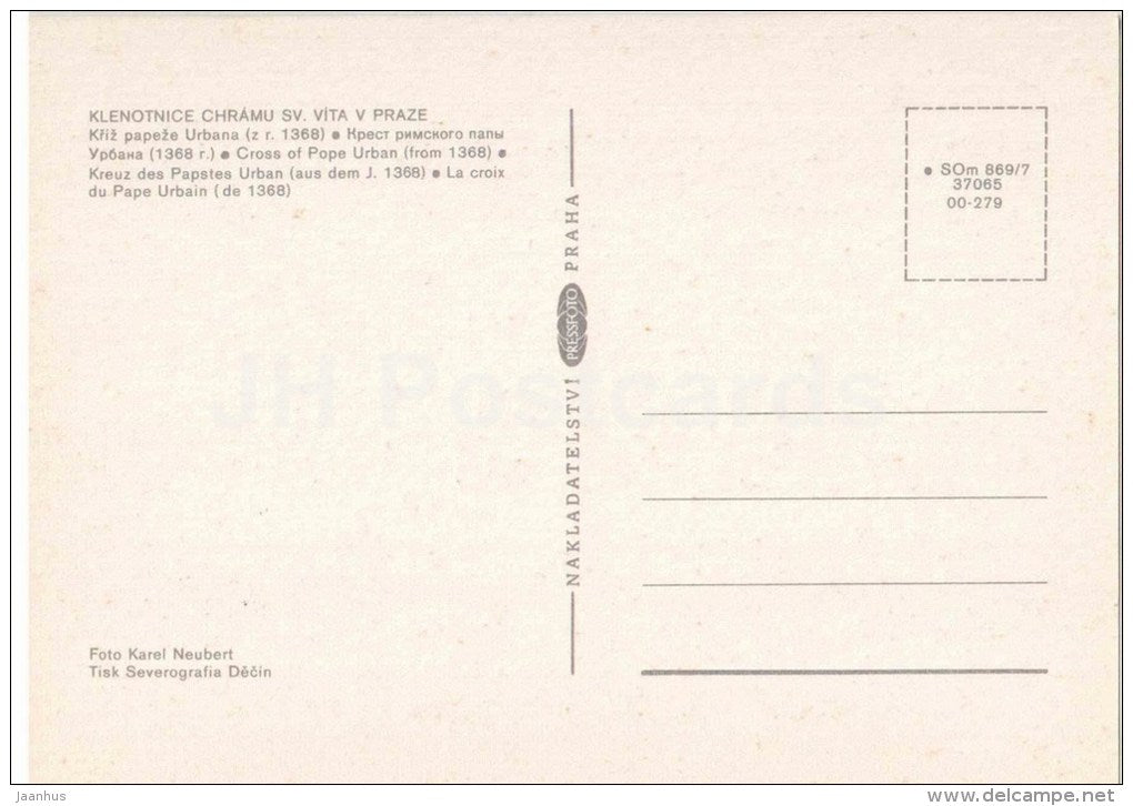 cross of Pope Urban - St. Vitus Cathedral treasury - Prague - Praha - Czechoslovakia - Czech Republic - unused - JH Postcards