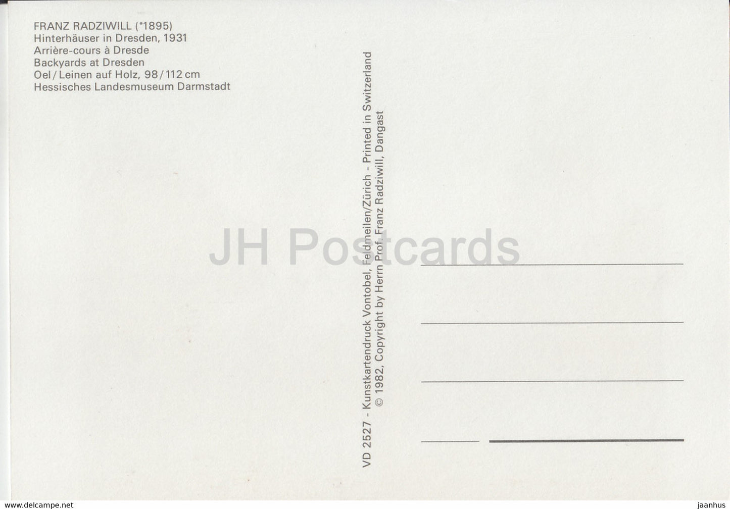 painting by Franz Radziwill - Hinterhauser in Dresden - Backyards at Dresden - German art - 1982 - Germany - unused