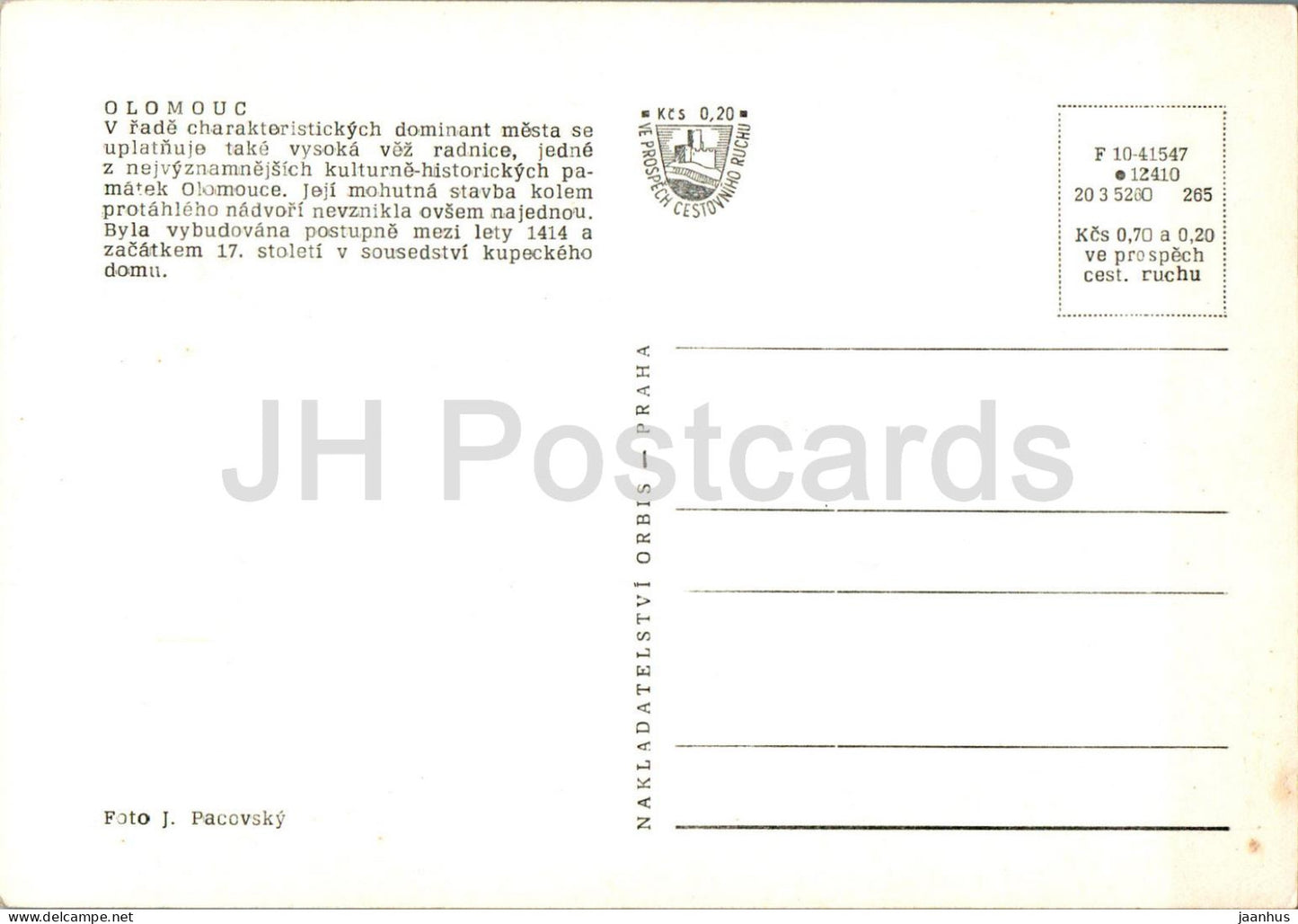 Olomouc - town hall - bus - Czech Repubic - Czechoslovakia - unused